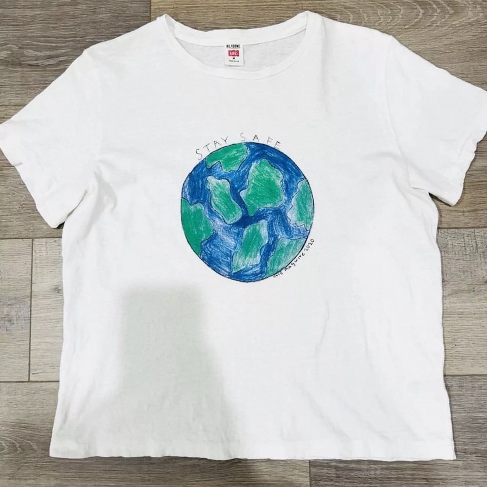 Re/Done White Short Sleeve Tee with Earth Graphic